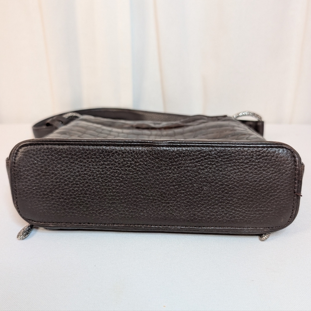 Brighton Sonny Lil Cher Croc-Embossed Patent Leather Bronze Brown Shoulder Bag - Picture 12 of 15